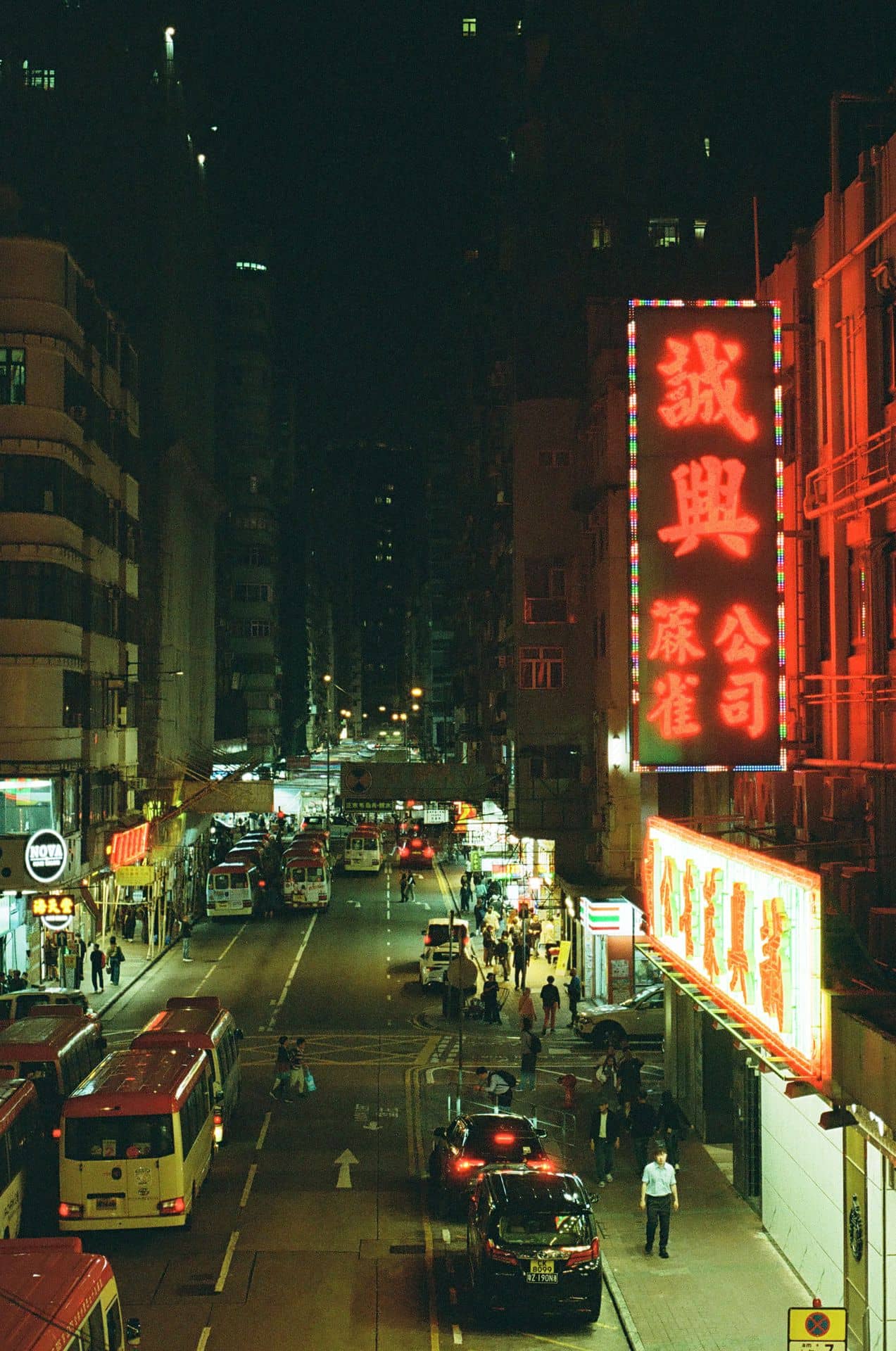 Mong Kok Hong Kong mini buses and neon signs 35mm film photography