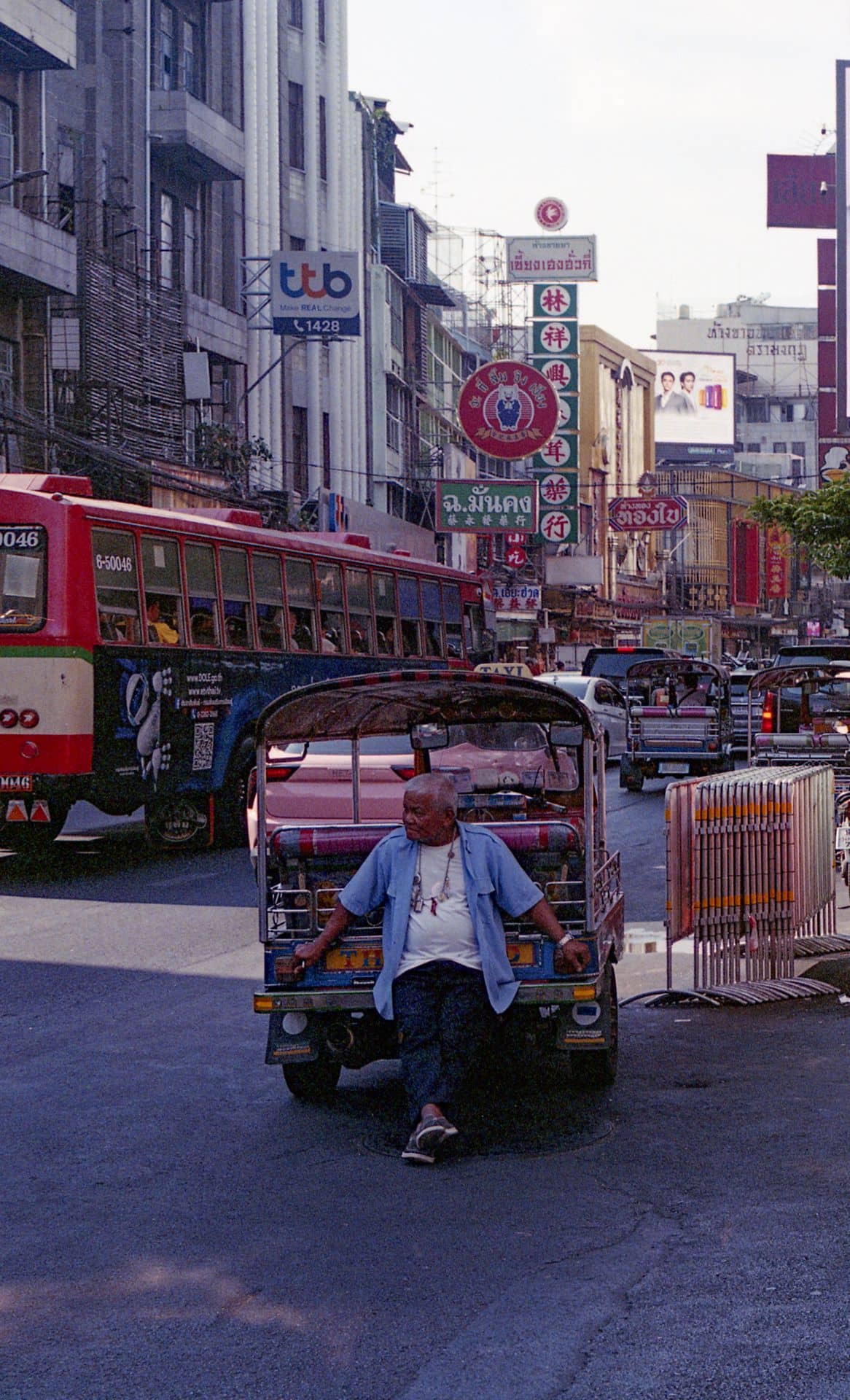 Tuk-tuk in Yaowarat Chinatown in Bangkok Thailand 35mm film photography