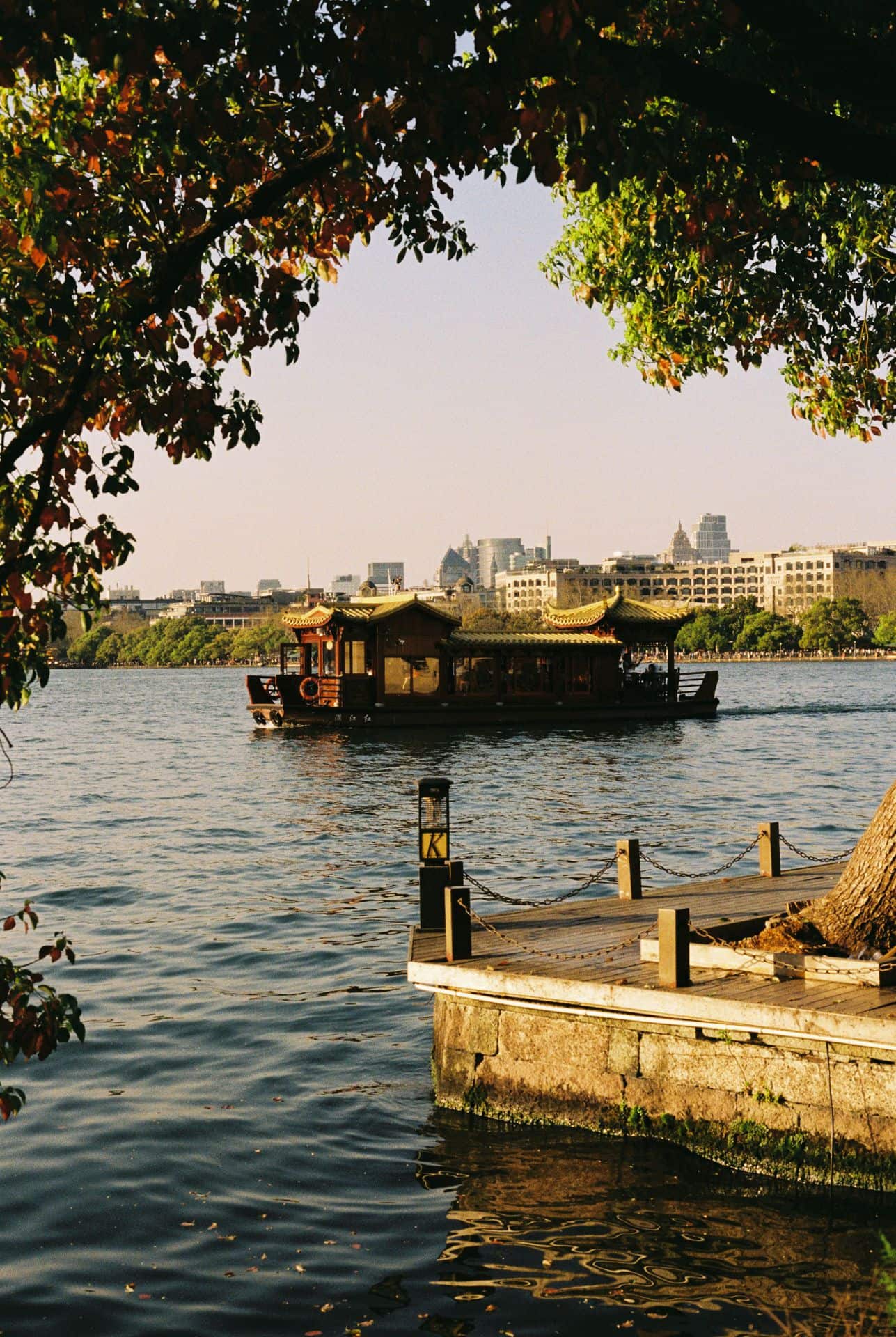 Tourist boat on West Lake in Hangzhou China 35mm film photography