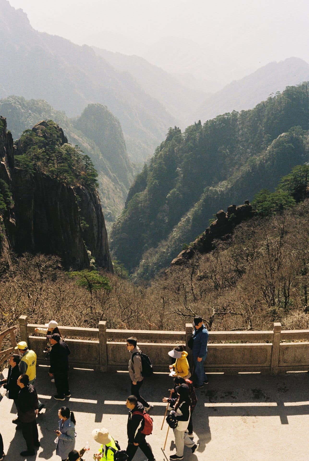 Hikers getting ready to climb Huangshan / Yellow mountain 35mm film photography